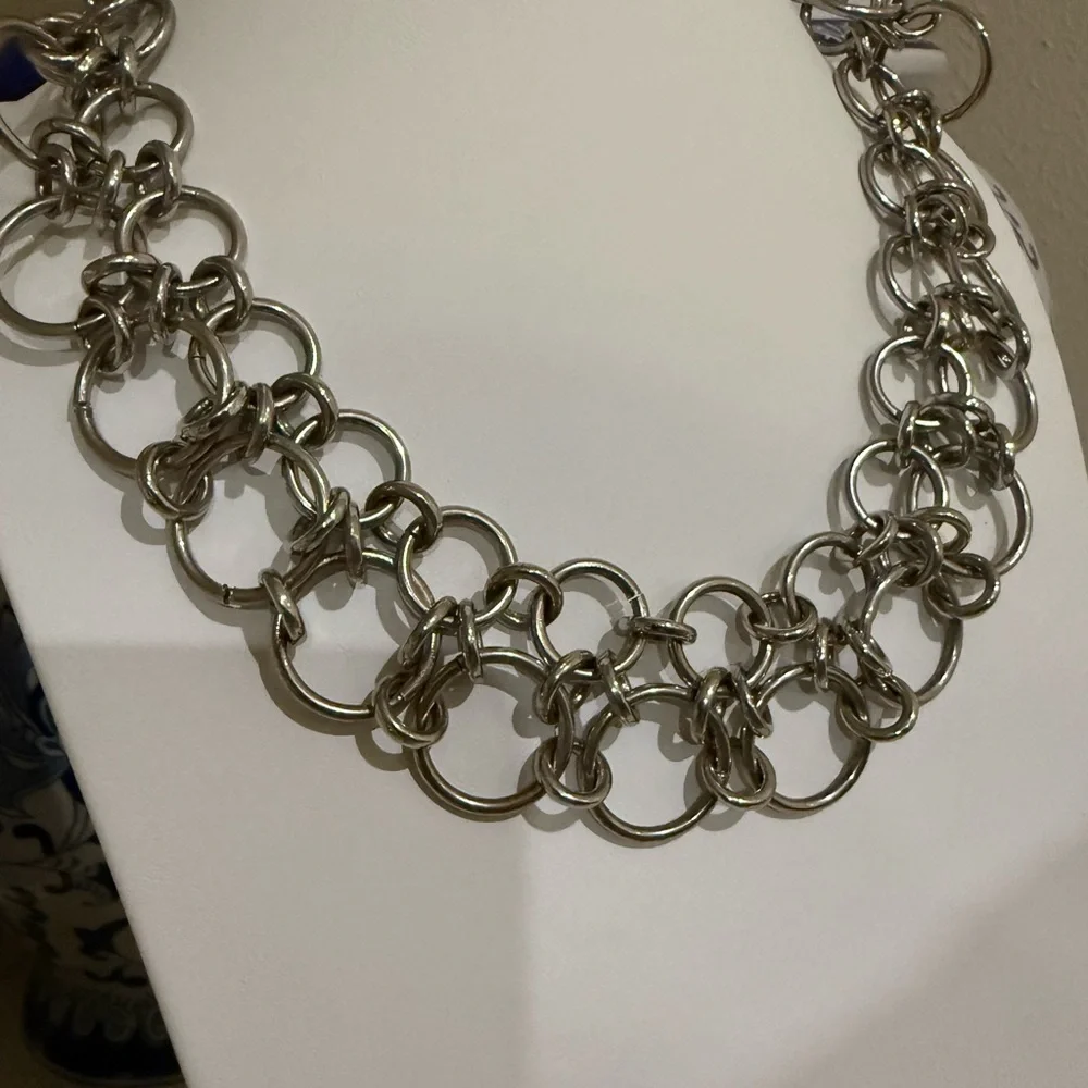 Cato Silver Toned Chunky Interlocking Circle Statement Necklace